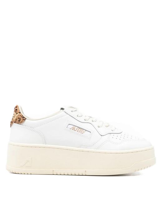 Autry White Medalist Platform Leopard-Panel Sneakers