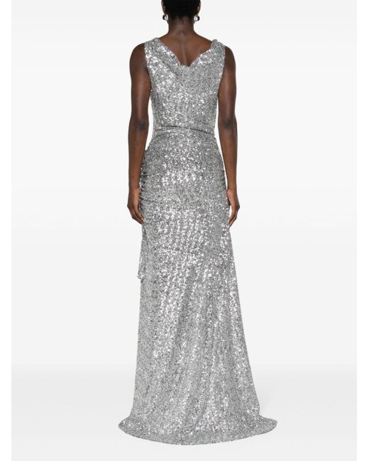 Rabanne Sequin-embellished Asymmetric Gown Gray