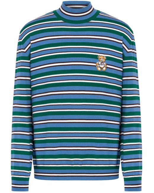 Moschino Blue Striped Virgin-wool Jumper for men