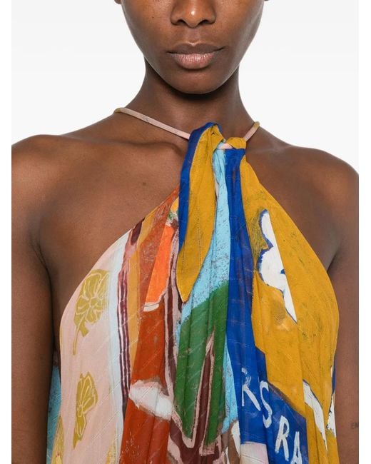 ALÉMAIS White Mlak Graphic-Print Tiered Asymmetric Gown