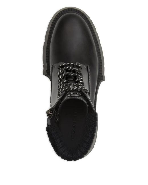 COACH Black 57Mm Leah Knitted-Collar Lace-Up Boots