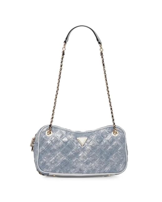 Guess Blue Sac Porté Épaule À Fini Métallisé