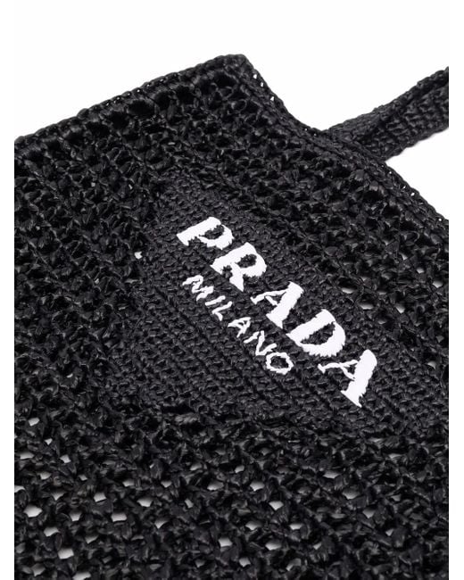 Prada Black Interwoven-Design Logo-Print Shoulder Bag