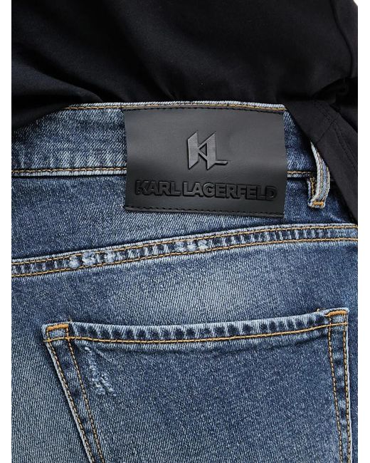 Karl Lagerfeld Blue Distressed Logo-Patch Jeans for men