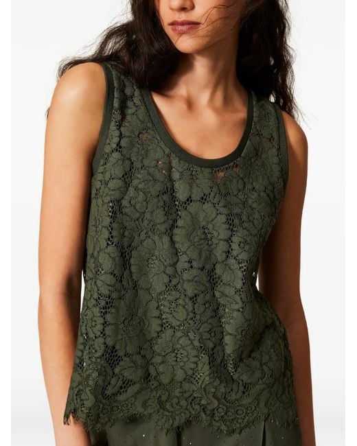 Twinset Green Rébrodé Lace Blouse
