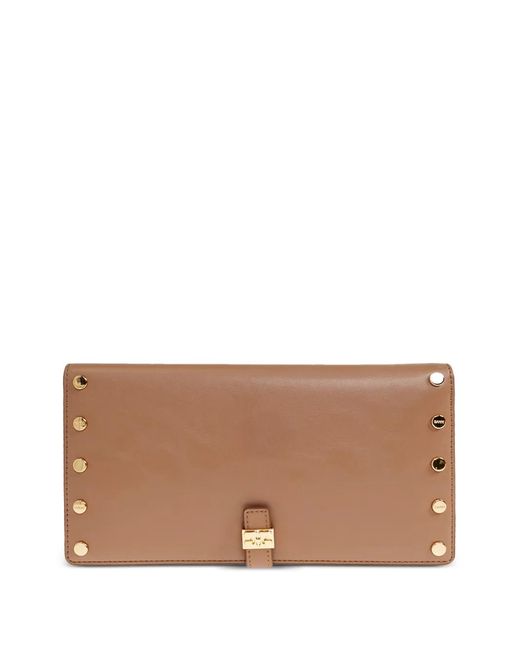 Ganni Brown Studs-Embellishment Flap Wallet