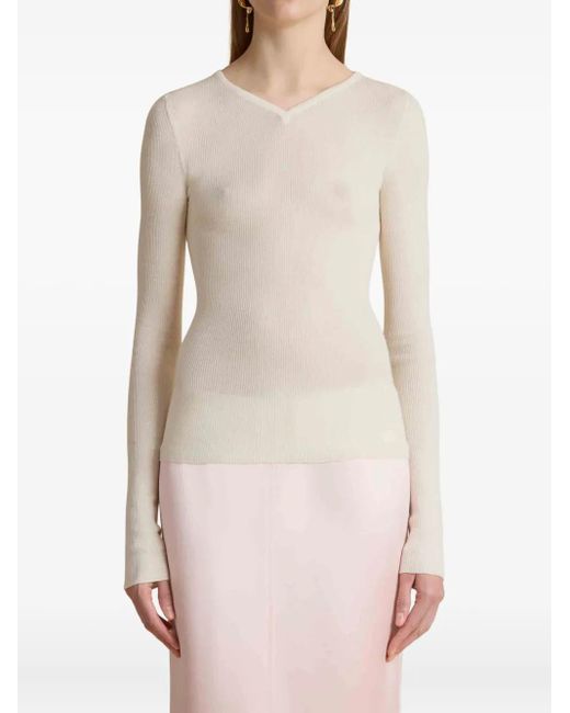 Khaite White V-Neck Sweater