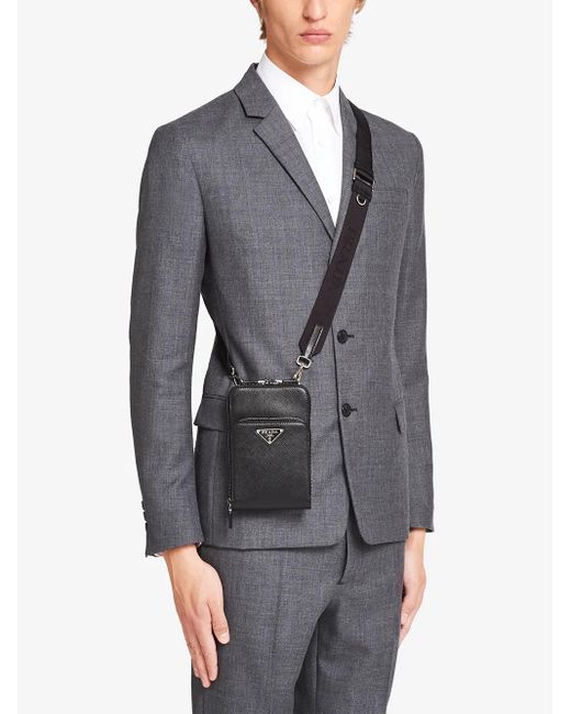 Prada Black Saffiano-Leather Phone Case for men