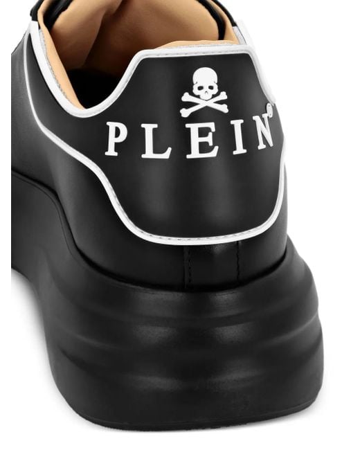 Philipp Plein Black Leather Low-Top Sneakers Megastar