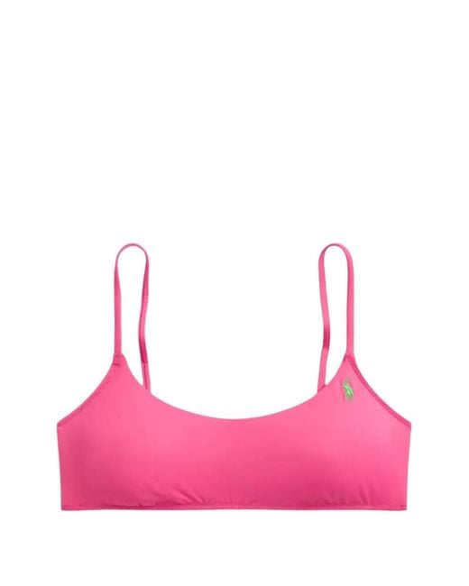 Polo Ralph Lauren Pink Polo Pony Logo-Embroidered Bikini Top