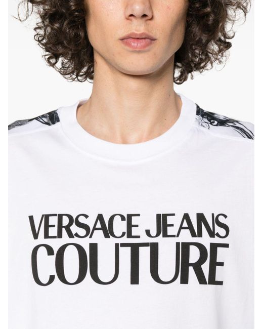 Logo-print cotton T-shirt Versace de hombre de color White