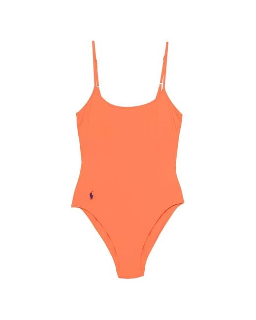 Polo Ralph Lauren Orange Logo-Embroidered Scoop-Neck Swimsuit