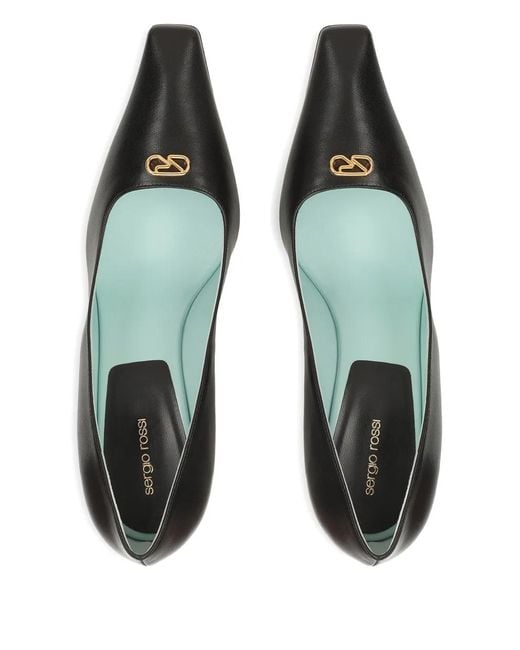 Sergio Rossi Black Surge Logo-Plaque Pumps