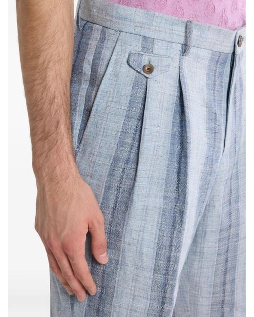 Etro Blue Striped Linen Shorts for men