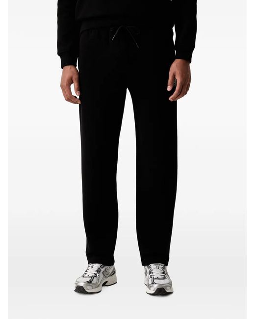 EA7 Black Logo-Patch Drawstring Track Pants for men