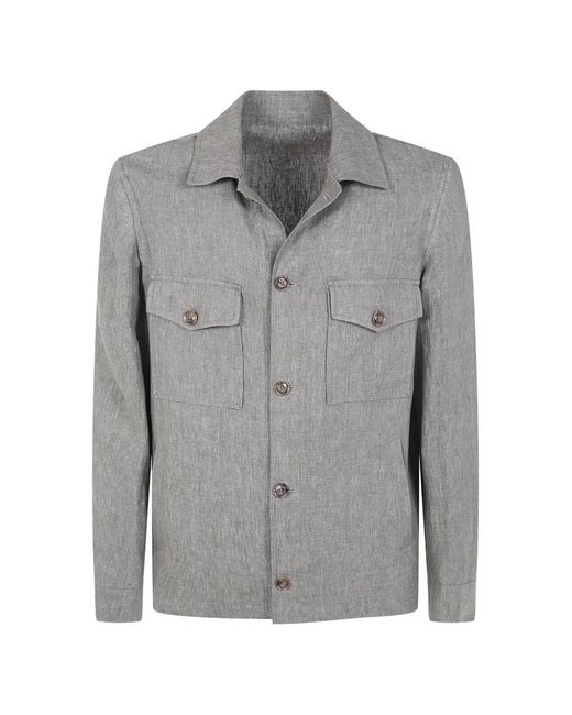 Barba Napoli Gray Linen Shirt Jacket for men