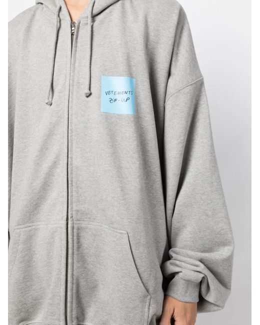 Vetements Gray Logo-Print Zip-Up Hoodie for men