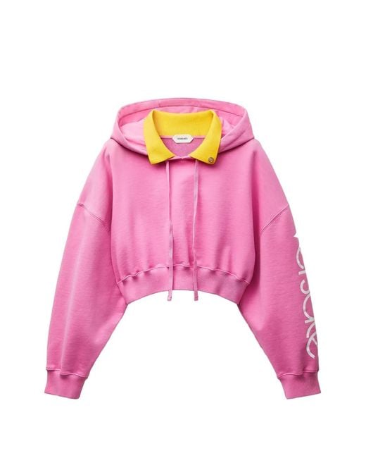 Versace Pink Cotton Crop Hoodie