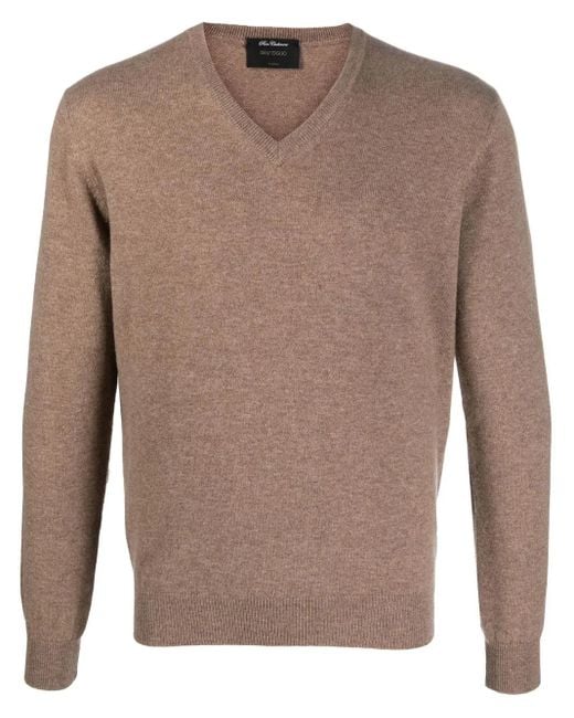 Dell'Oglio Brown V-Neck Fine-Knit Jumper for men