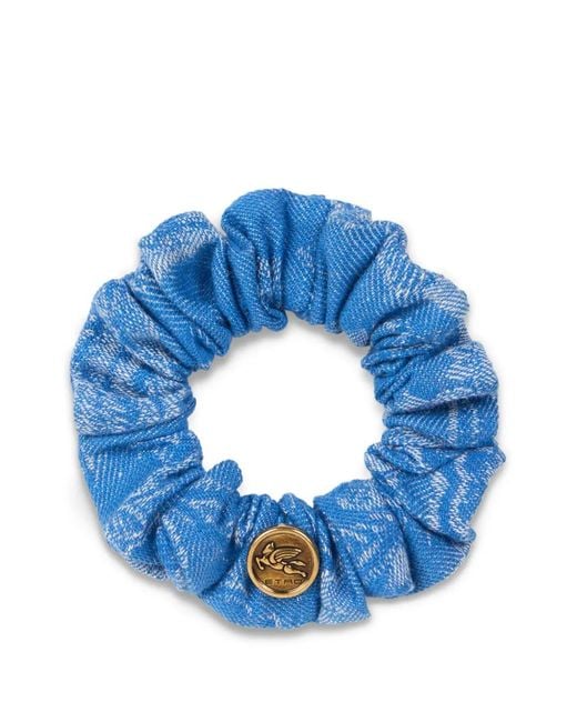 Etro Blue Jacquard Denim Scrunchie