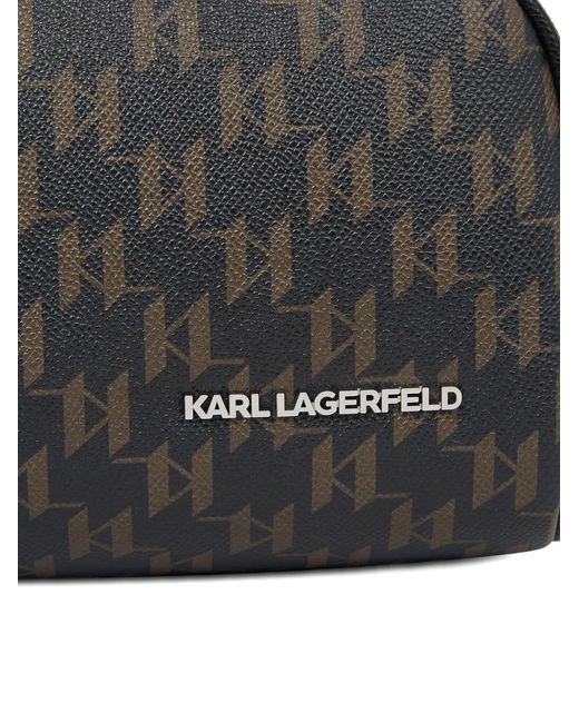 Karl Lagerfeld Black Monogram-Pattern Wash Bag for men