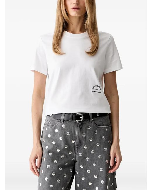 Karl Lagerfeld White Logo-Print Crew-Neck T-Shirt