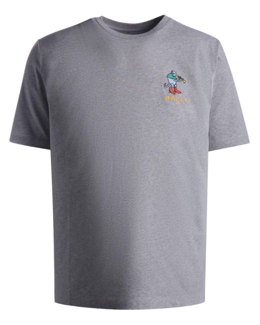 Bally Gray Logo-embroidered Cotton T-shirt for men