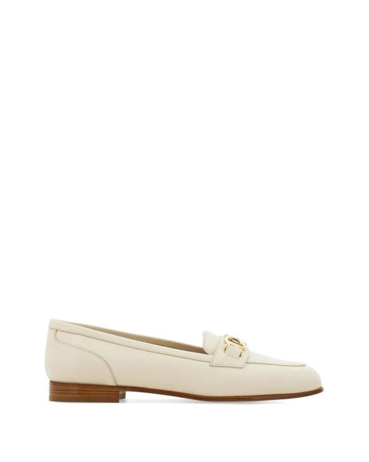 Ferragamo White Gancini Ornament Moccasins