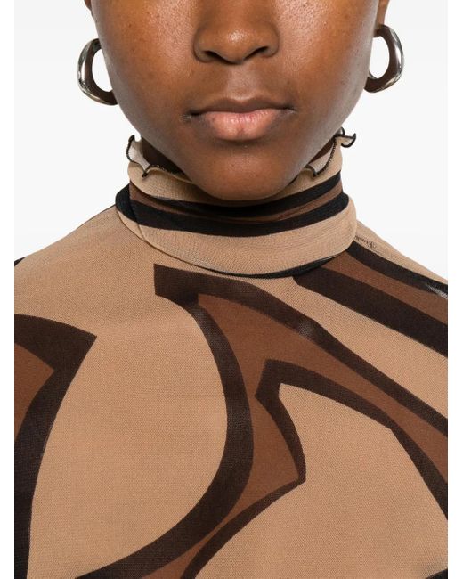 Emilio Pucci Brown Labirinto Print Tulle T-Shirt