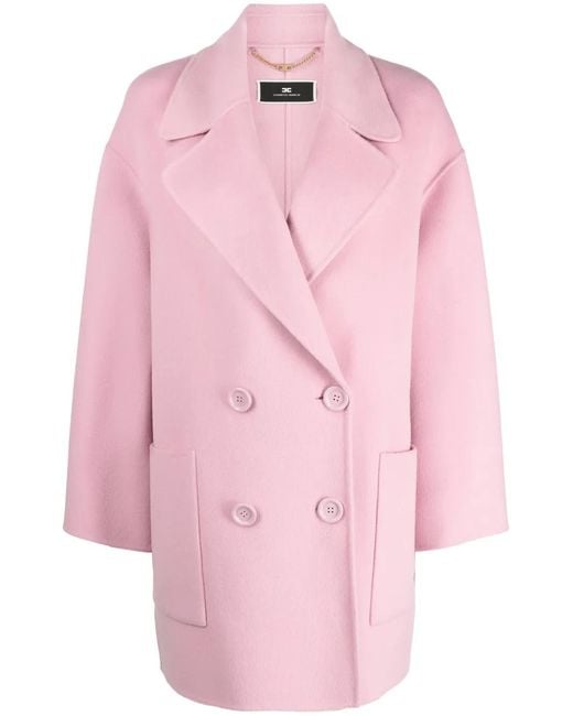 Elisabetta Franchi Pink Double-Breasted Wool Coat