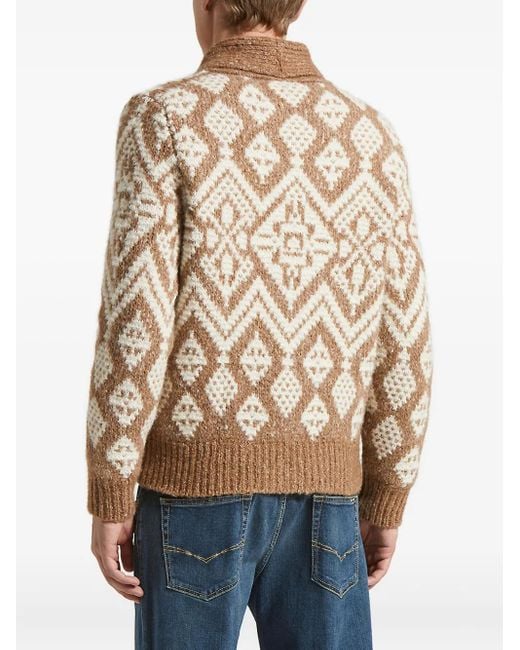 Peserico Blue Shawl-Collar Patterned Cardigan for men