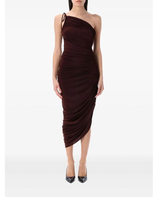Magda Butrym Red Asymmetric Ruched Midi Dress