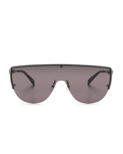 McQueen Gray Skull-Stud Shield-Frame Sunglasses