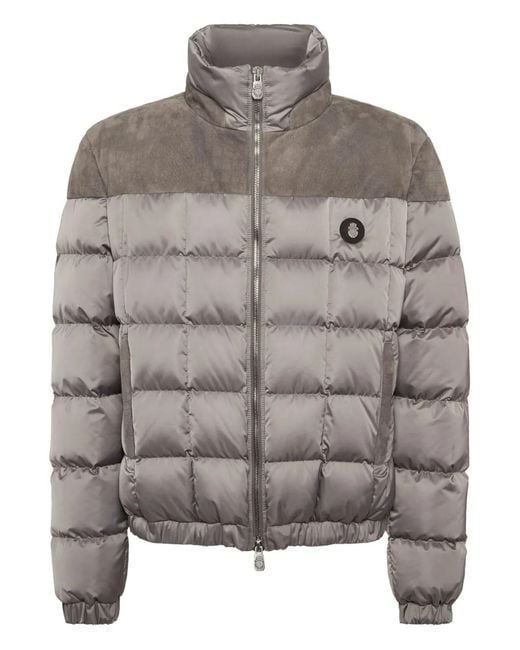 Billionaire Gray Quilted Suede-Panel Puffer Jacket for men