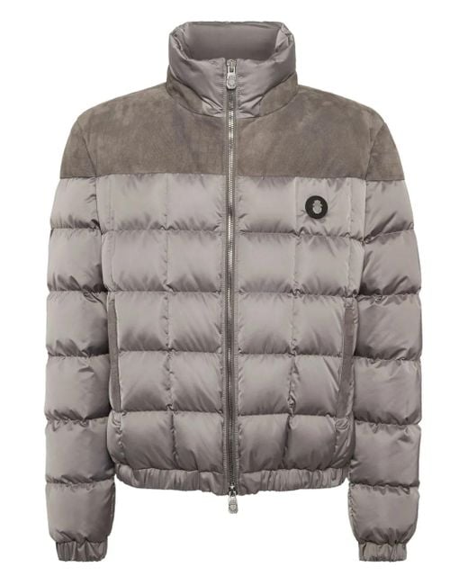 Billionaire Gray Quilted Suede-Panel Puffer Jacket for men