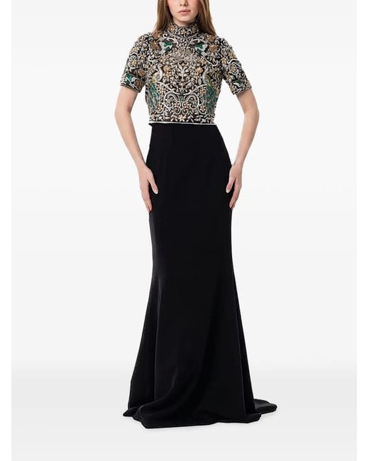 Dina Melwani Black Crystal-Embellished Top And Maxi Skirt (Set Of Two)