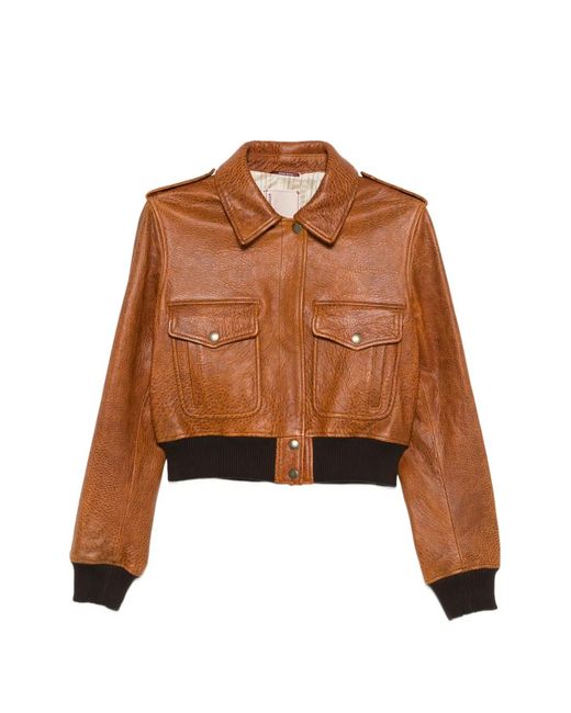 Antonio Marras Brown Ribbed-Hem Leather Jacket