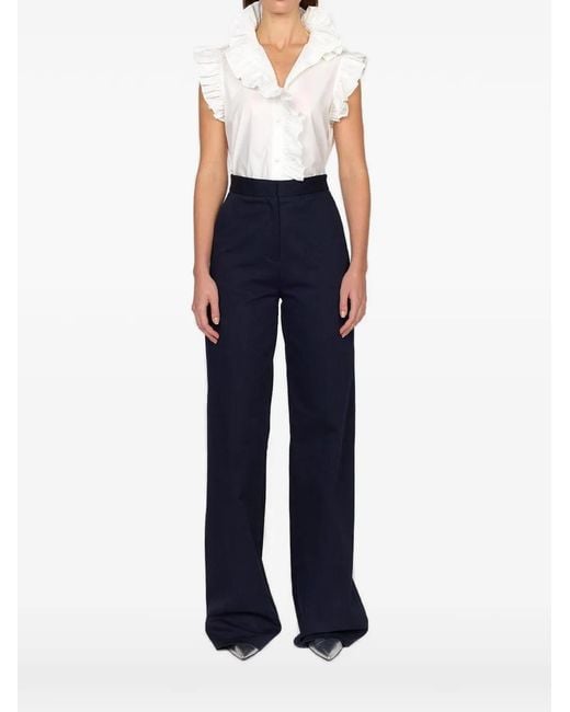 CHRISTY LYNN Blue Blouse Sans Manches Marfa À Volants