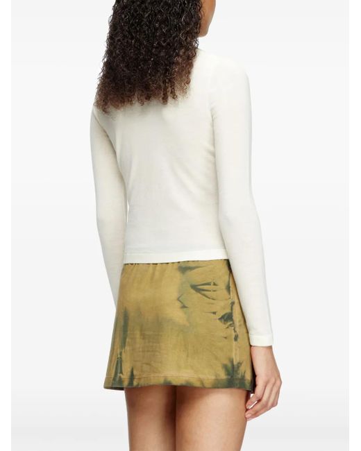 DIESEL White Long-Sleeved Top With Deep V-Neckline And Knot Detail