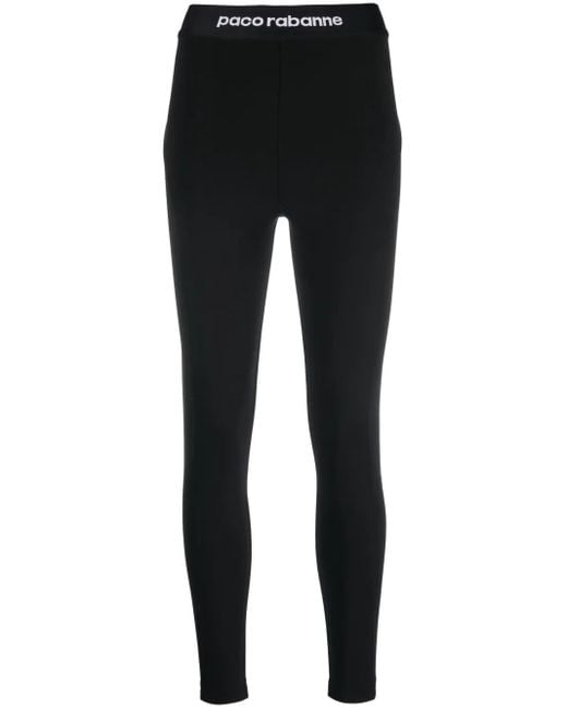Rabanne Black Logo-Waistband High-Waisted Leggings