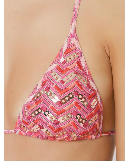 Top De Bikini Triangular Estampado Amir Slama de color Red