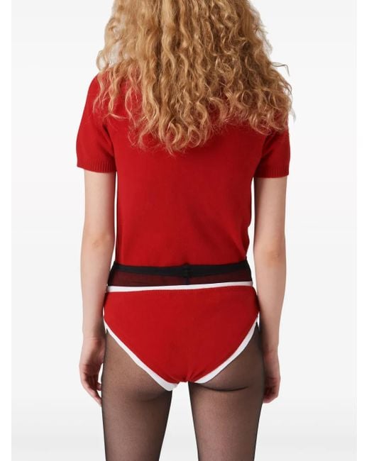 Miu Miu Logo-Intarsia Knitted Cashmere Top in Red | Lyst