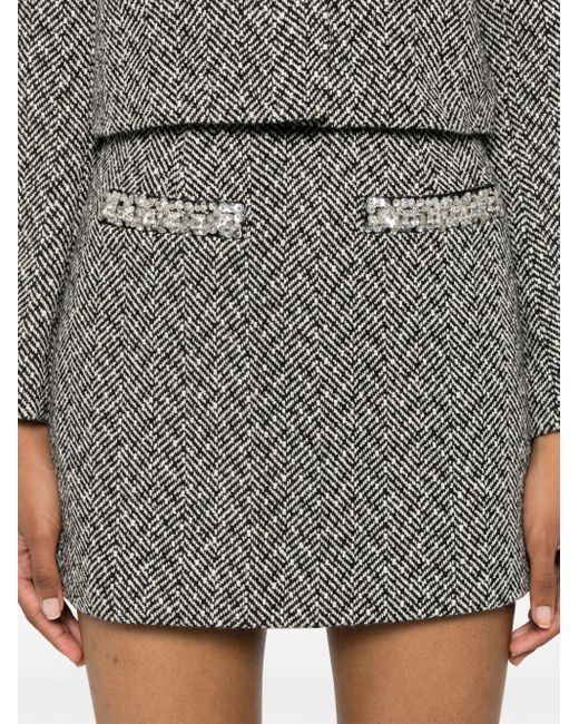 Self-Portrait Gray Herringbone Mini Skirt