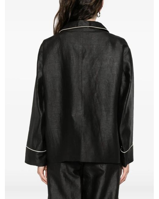 SOH Black Piped-Detail Buttoned Shirt