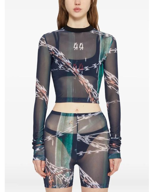 44 Label Group Blue Long-Sleeve Tulle Top