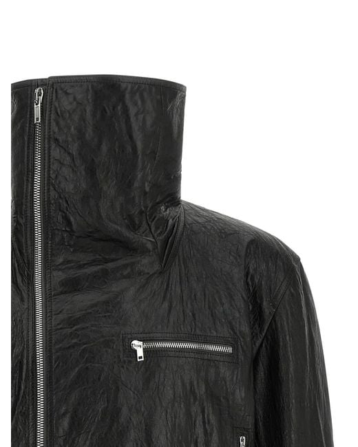 Rick Owens Black High-Collar Leather Jacket for men