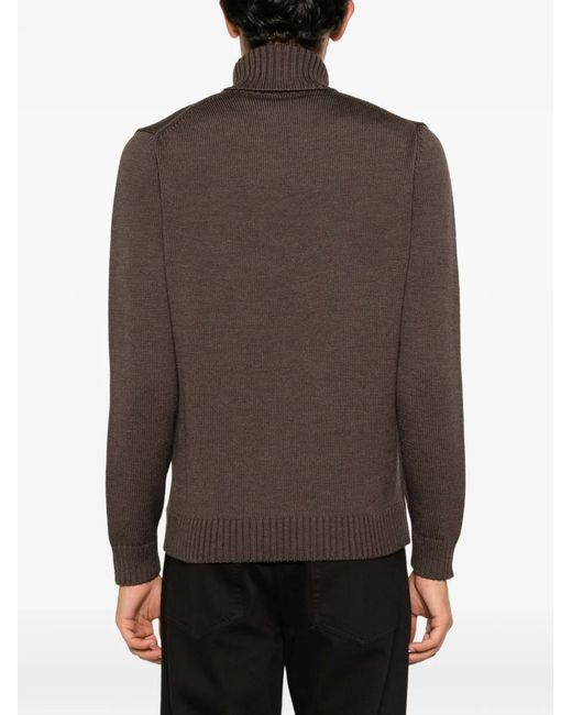 Zanone Brown Roll-Neck Ribbed-Trim Sweater for men