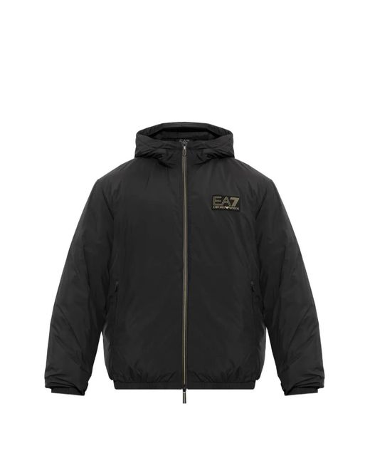 EA7 Black Logo-Patch Hooded Jacket for men