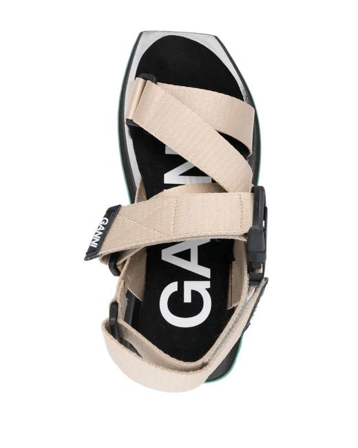 Ganni Black Performance Webbing Flat Sandals