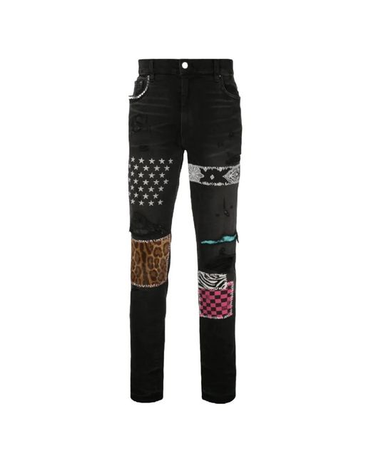 Amiri Black Patchwork Straight-Leg Jeans for men